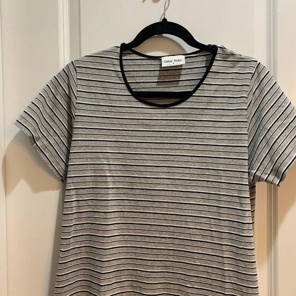 Cotton Studio Black/Gray Striped Short Sleeve Shirt Dress Small Made In USA. - Picture 3 of 5
